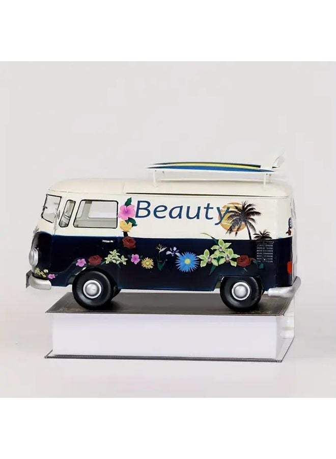 شنلانسي صندوق المناديل المعدني بالكامل نموذج حافلة مصنوع يدويًا على الطراز الصناعي القديم ذو وظيفة مزدوجة موزع وعرض علبة جمعية إكسسوار مكتبي - Image 3